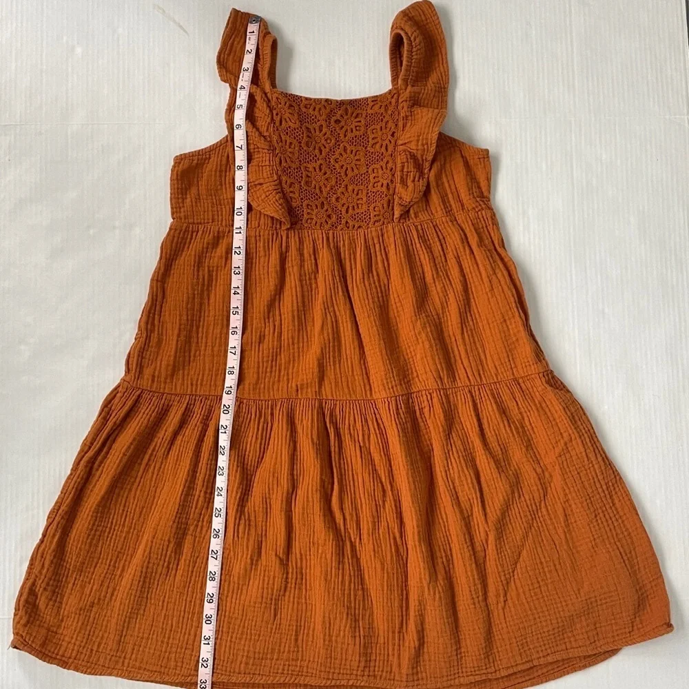 Wonder Nation Girls Terracotta Cotton Dress Ruffles and Crochet Details XL 14/16